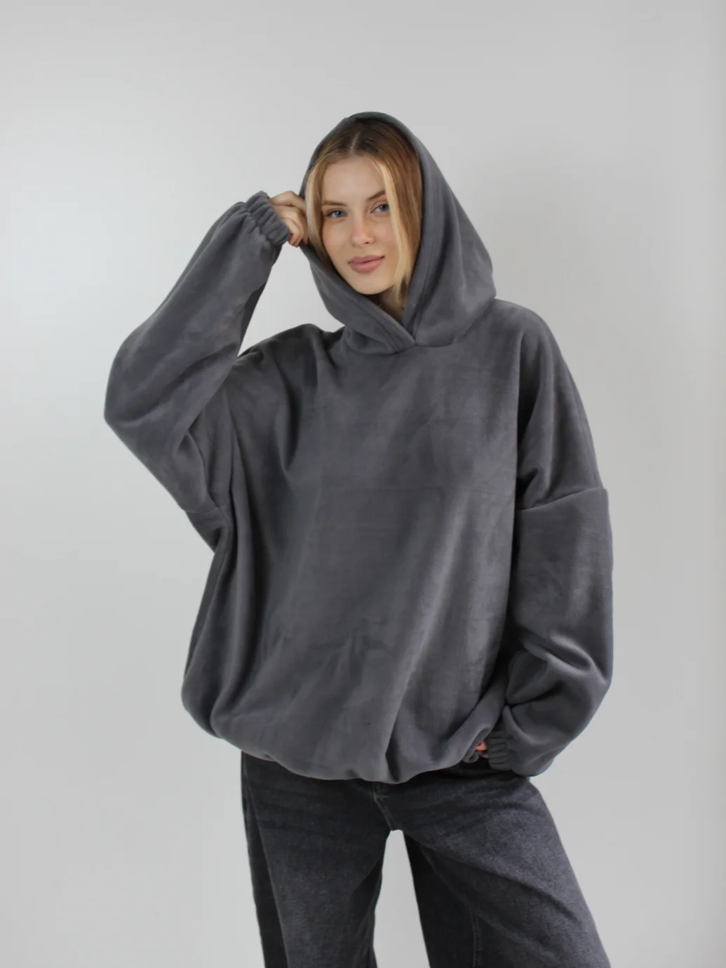 Худі оверсайз унісекс з дабл-флісу сірий ONE SIZE 10334	