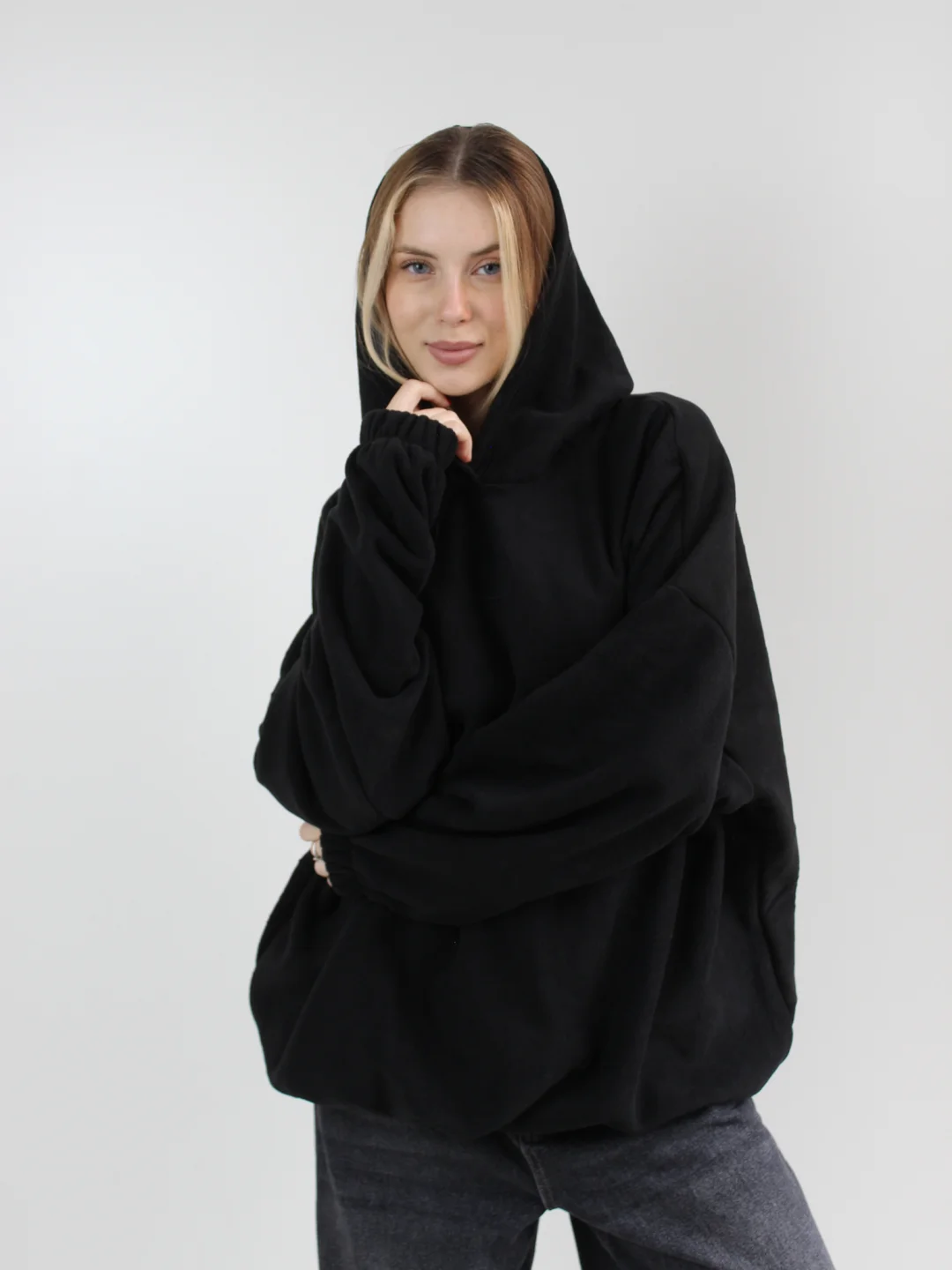 Худі оверсайз унісекс з дабл-флісу чорний ONE SIZE 10334