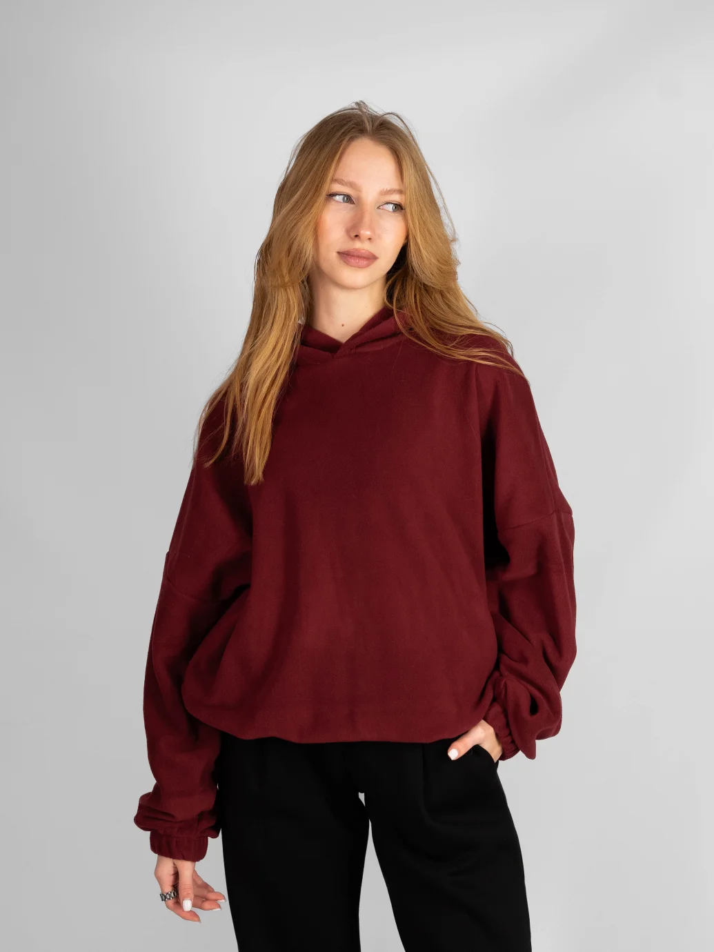 Худі оверсайз унісекс з дабл-флісу бордовий ONE SIZE 10334	