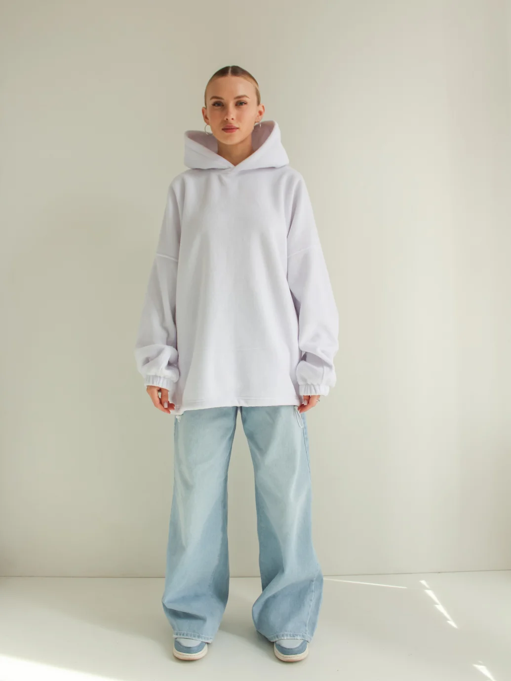 Худі унісекс оверсайз фліс білий ONE SIZE 10024