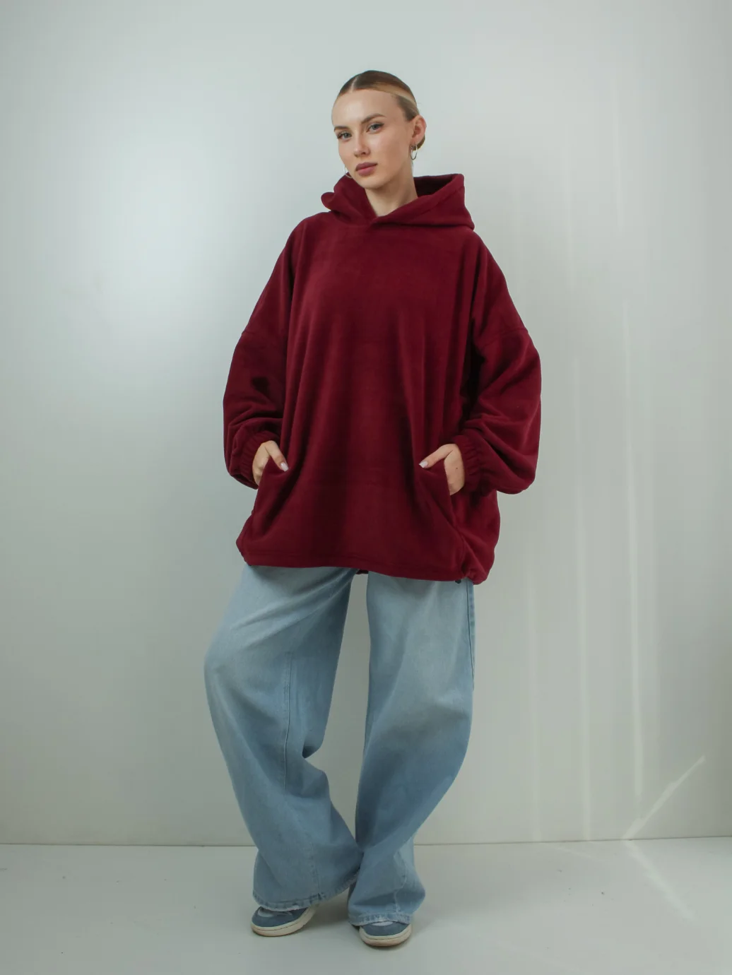 Худі унісекс оверсайз фліс бордовий ONE SIZE 10024