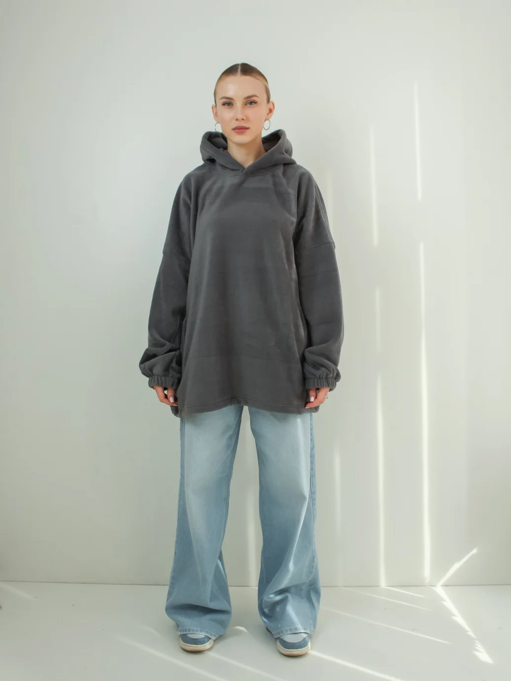 Худі унісекс оверсайз фліс сірий ONE SIZE 10024